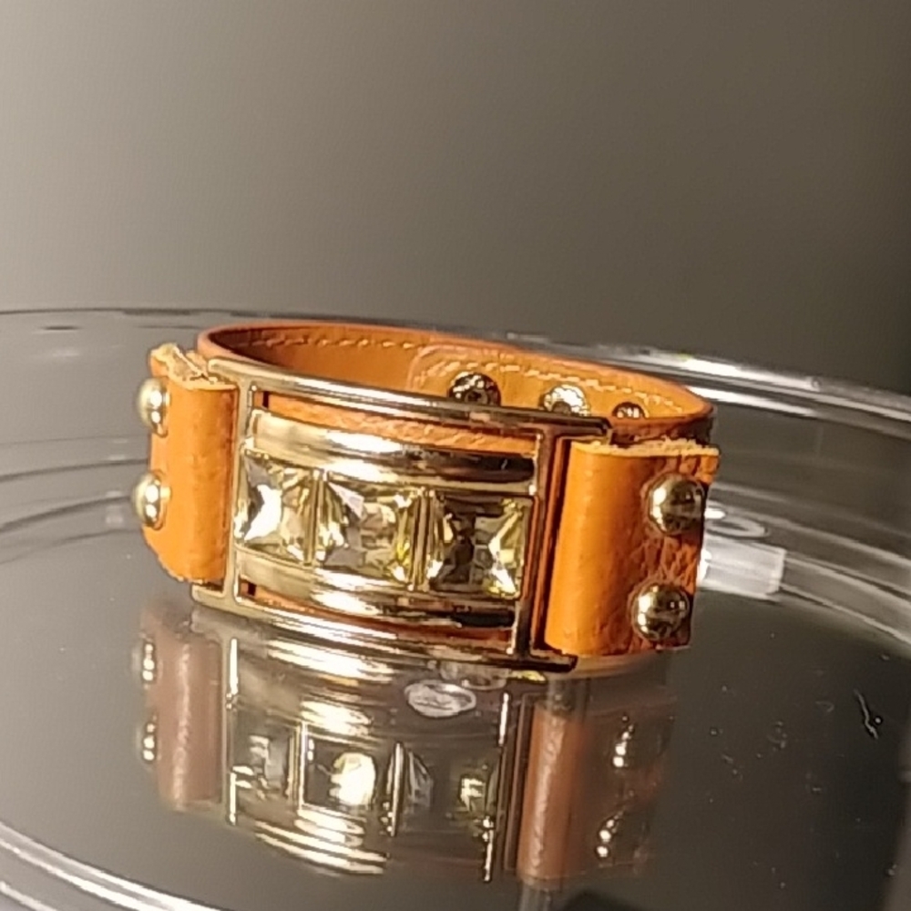 Brown and Gold Fashion Bracelet with Gem Accents NWT